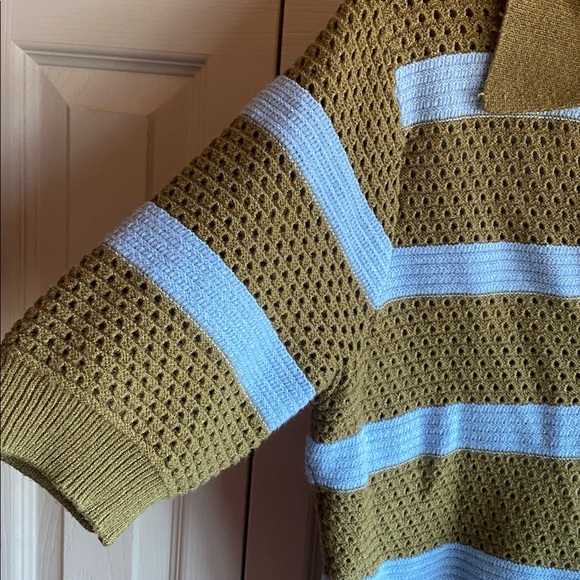 Scotch & Soda NWT Pointelle Collared Short sleeve Vneck Peplum Sweater - Picture 7 of 17